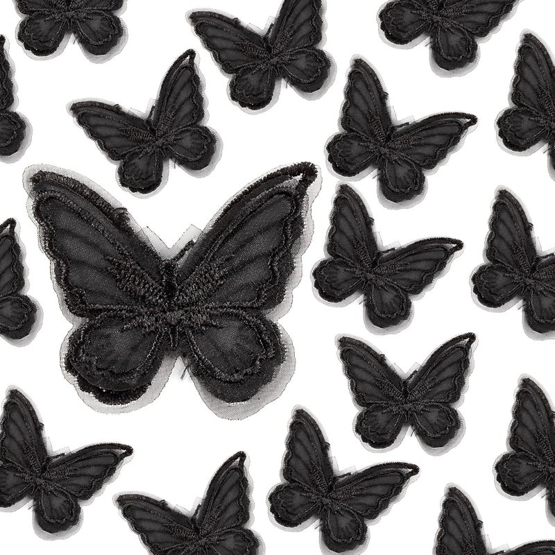 PT'SON 20PCS Black Butterfly Lace Trim, Double Layers Organza Butterfly Fabric Embroidery, Butterfly Sewing Craft Decorative for DIY, Hair, Dress, Hat - Image 1